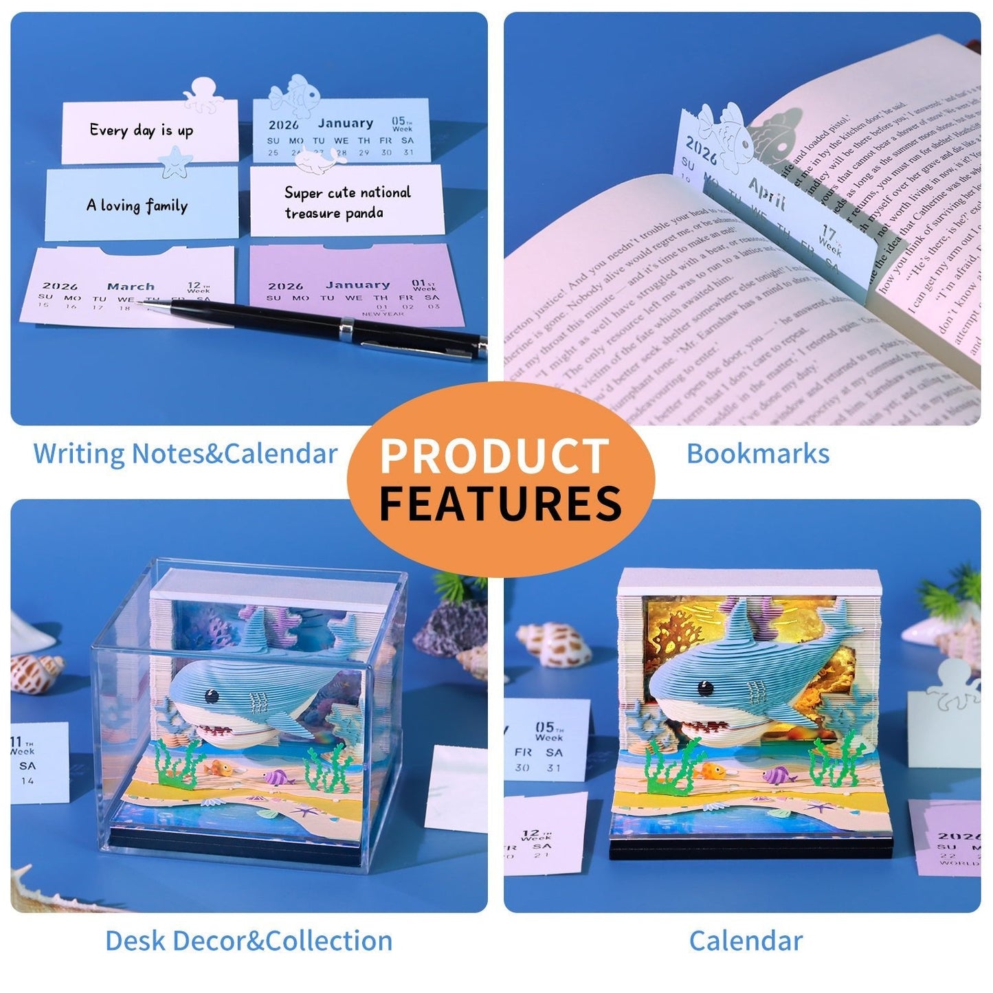 3D Calendar 2026 - Lovely Ocean Shark