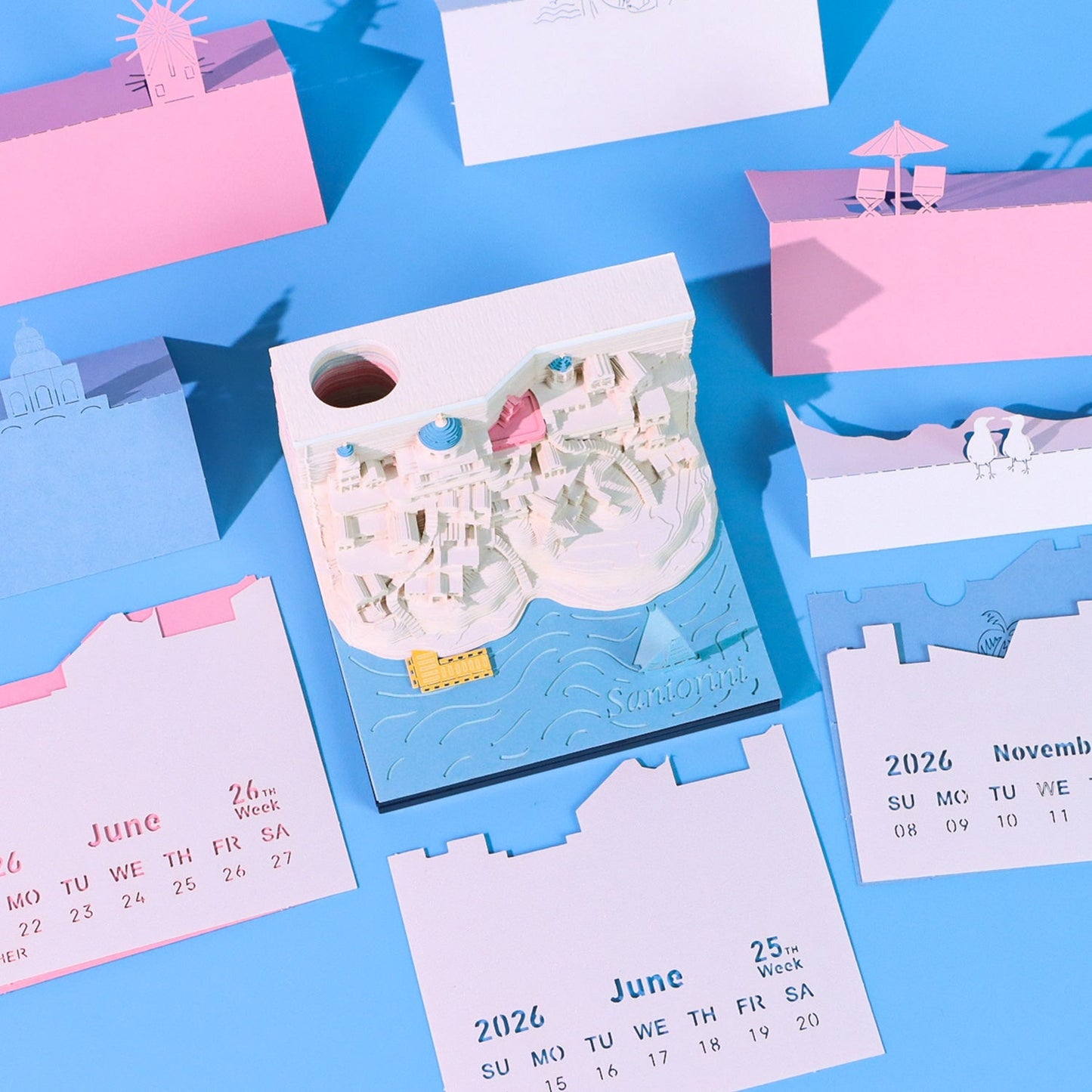 Santorini (con luce) & Calendario 2026)