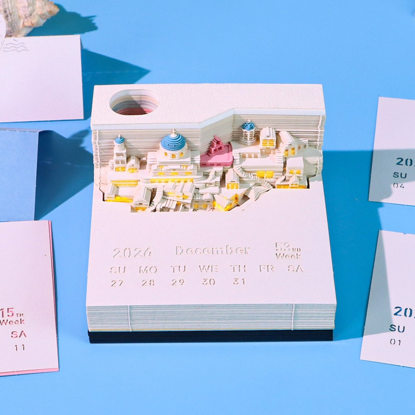 Santorini (con luce) & Calendario 2026)